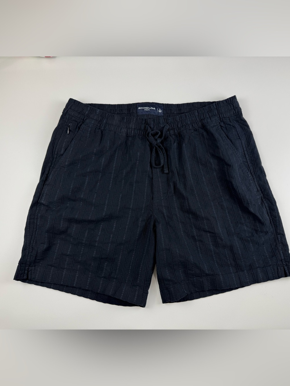 Abercrombie & Fitch Mens Large 6” Blue Textured Pull On Shorts Linen Blend Beach